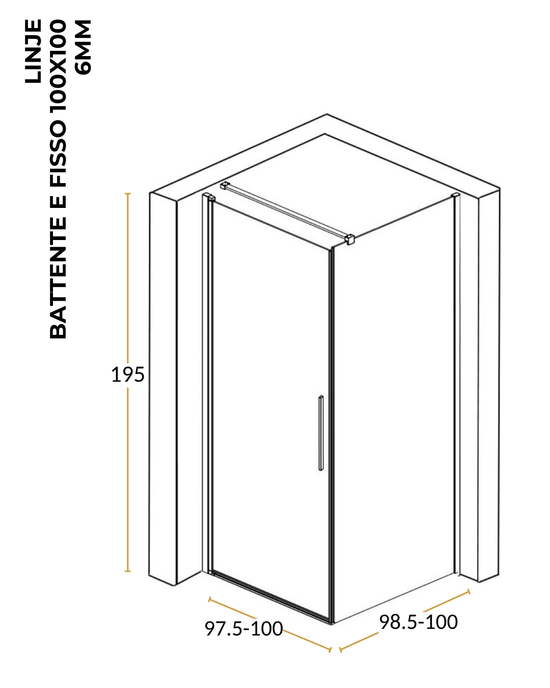 Box doccia 100x100 battente vetro temperato 6 mm 195 H cromo Linje
