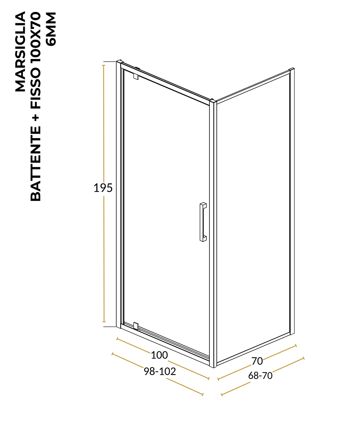 Box doccia 100x70 Marsiglia un battente reversibile vetro trasparente H 195 cromo