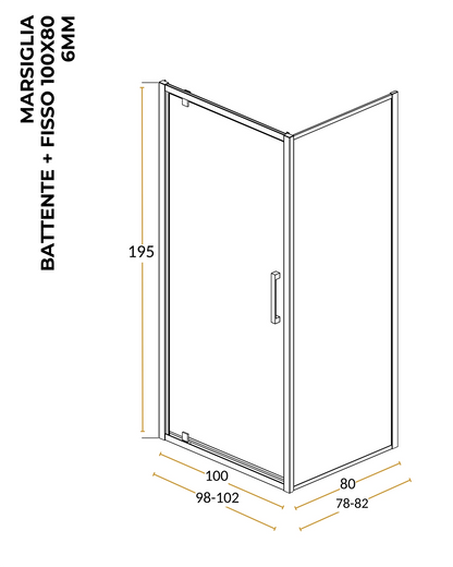Box doccia 100x80 Marsiglia un battente reversibile vetro trasparente H 195 cromo