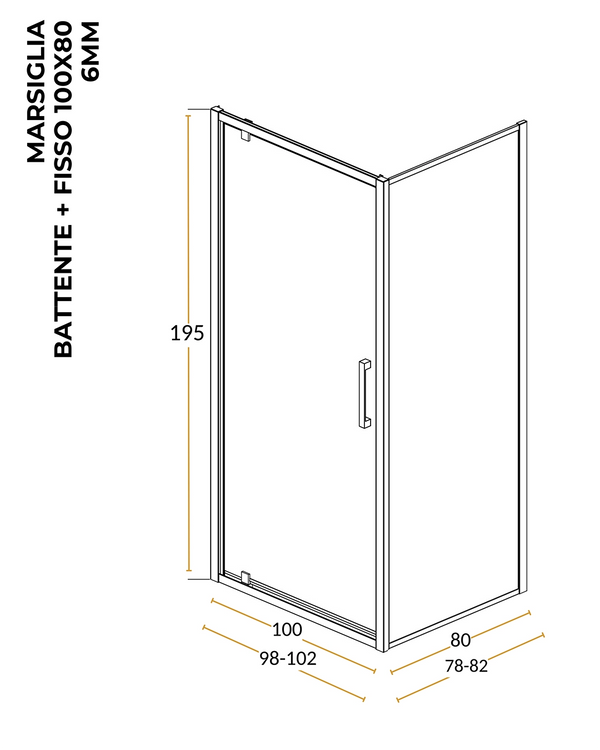Box doccia 100x80 Marsiglia un battente reversibile vetro trasparente H 195 cromo