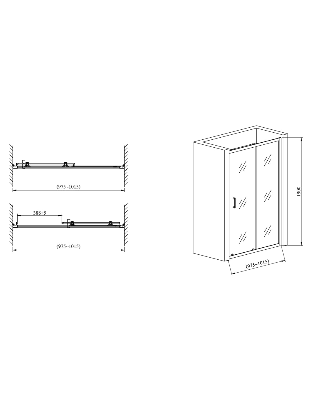 Box doccia 100x70 Nuvola Slim scorrevole 6 mm trasparente nero H 190