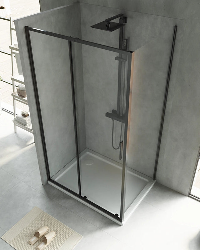 Box doccia 100x80 Rio un anta scorrevole vetro 6 mm installato in bagno moderno con ante in vetro temperato - Exagonshop