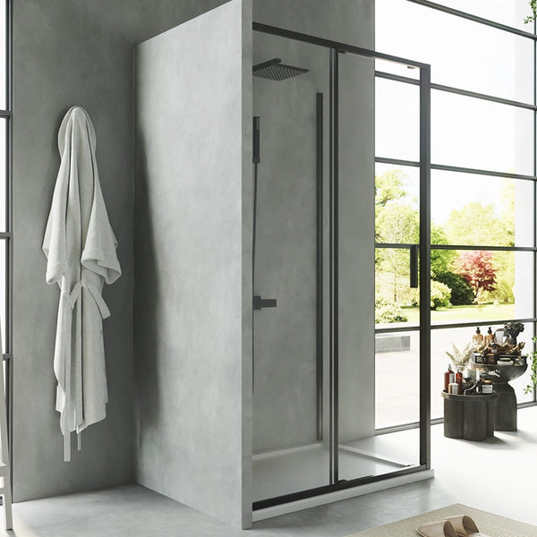 Box doccia 100x80 Rio un anta scorrevole vetro 6 mm trasparente H 195 nero