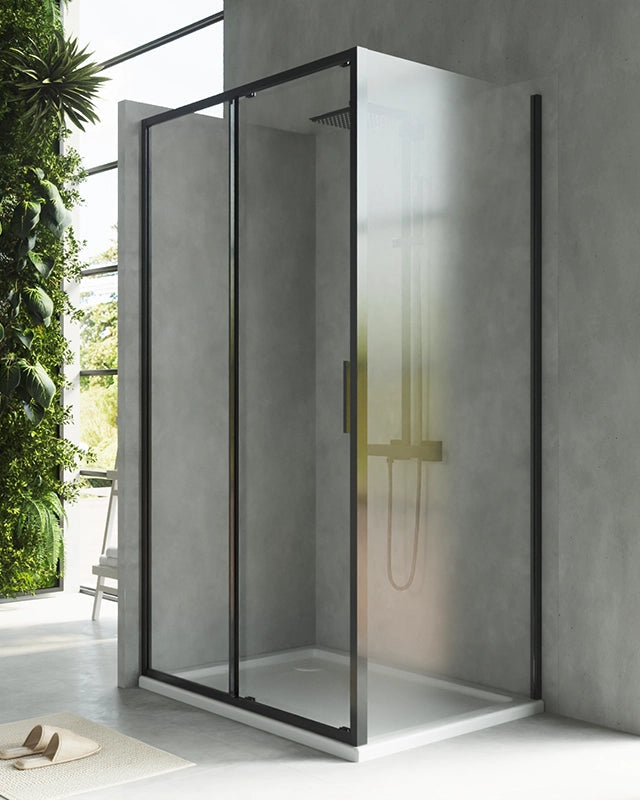 Box doccia 100x80 Rio un anta scorrevole vetro 6 mm in bagno completo, vista d'insieme dell'ambiente - Exagonshop
