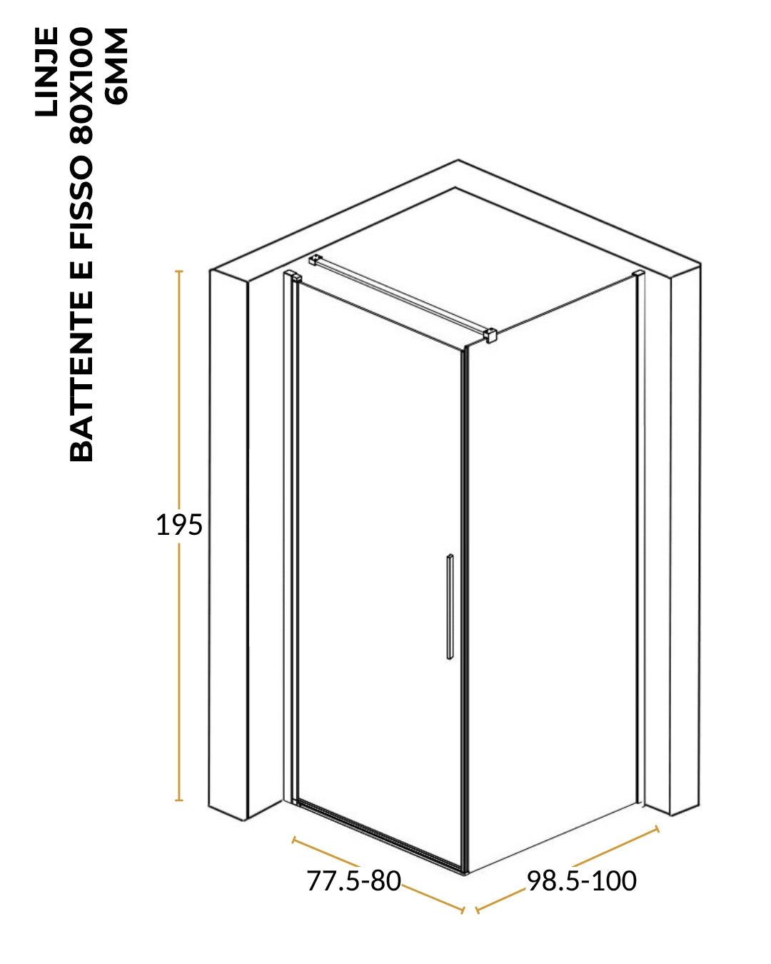 Box doccia 100x80 a battente vetro temperato 6 mm 195 H cromo Linje