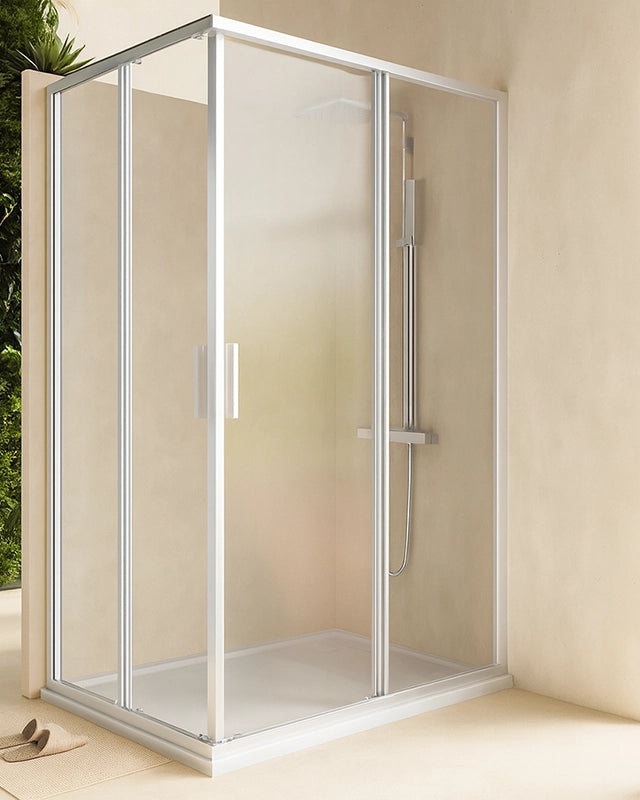 Box doccia 100x120 Rio doppio scorrevole vetro 6 mm in alluminio installato in bagno moderno con ante in vetro temperato...