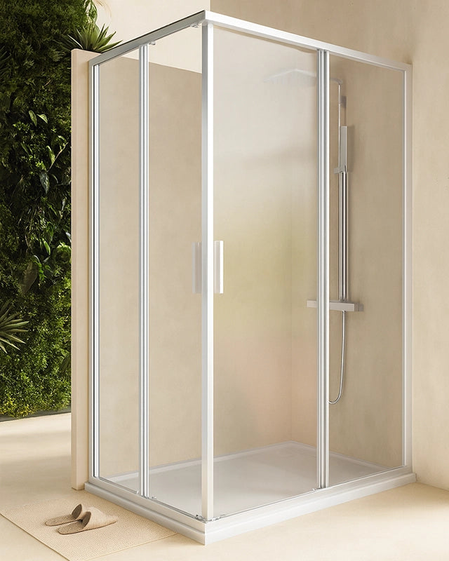 Box doccia 80x120 Rio doppio scorrevole vetro 6 mm in alluminio installato in bagno moderno con ante in vetro temperato...