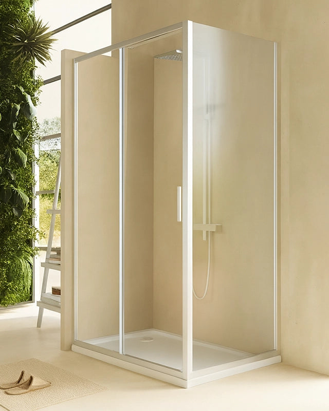 Box doccia 100x80 Rio un anta scorrevole vetro 6 mm installato in bagno moderno con ante in vetro temperato - Exagonshop