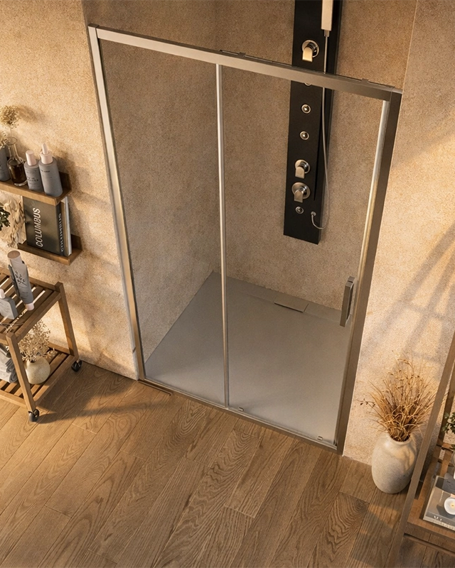 Box doccia 120 cm nicchia Marsiglia scorrevole reversibile in bagno completo, vista d'insieme dell'ambiente - Exagonshop
