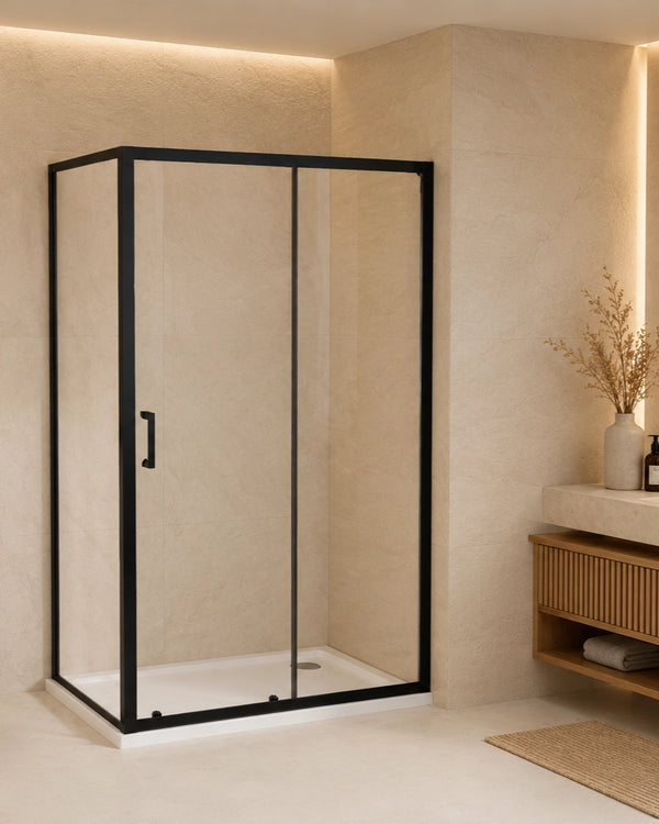 Box doccia 120x80 Nuvola Slim scorrevole 6 mm trasparente nero H 190