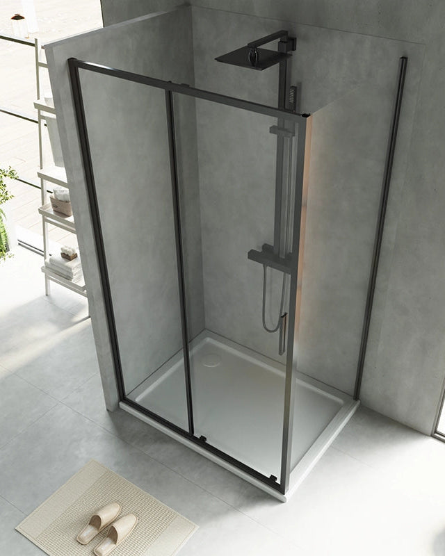 Box doccia 120x80 Rio un anta scorrevole vetro 6 mm installato in bagno moderno con ante in vetro temperato - Exagonshop