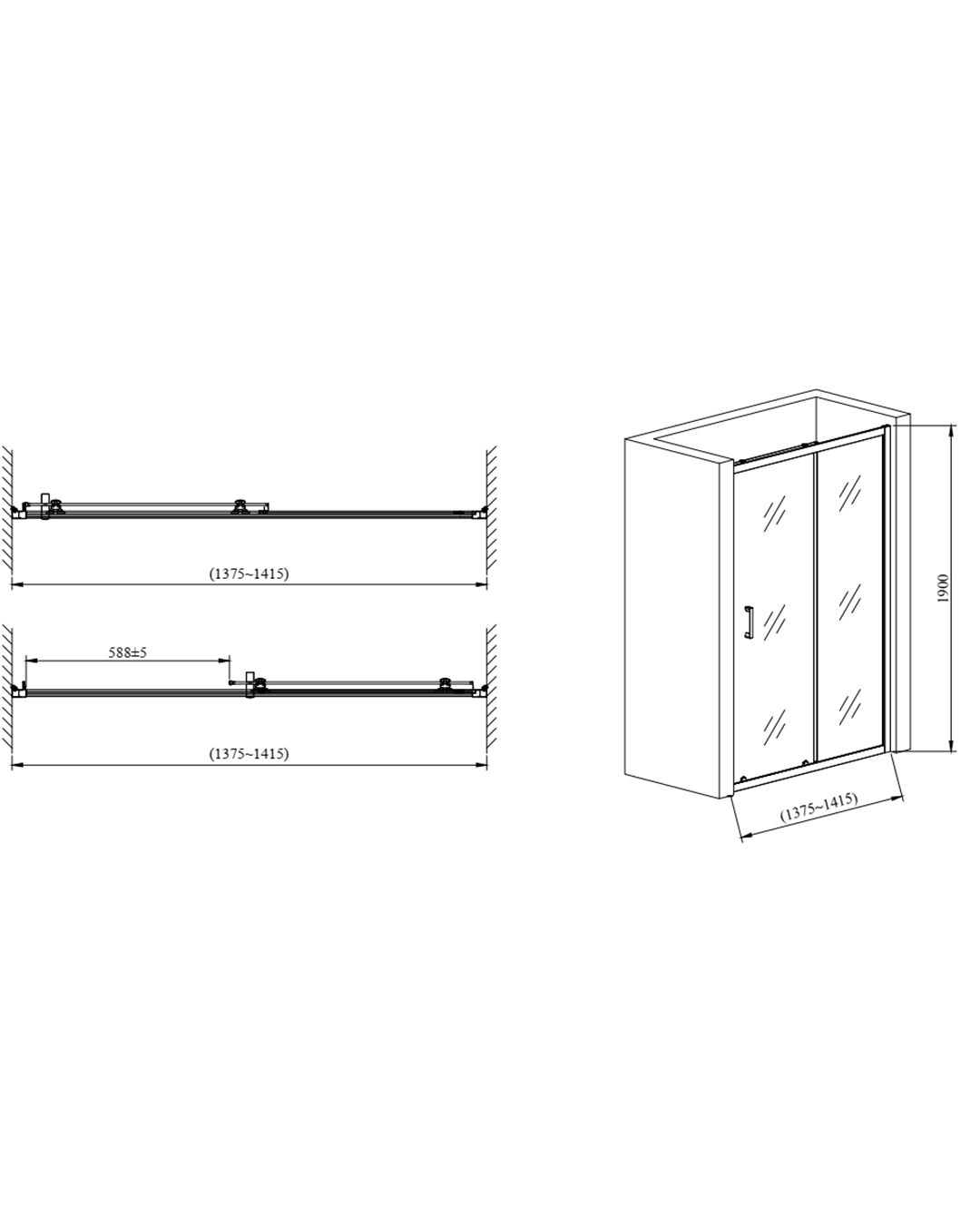 Box doccia 140x80 Nuvola Slim scorrevole 6 mm trasparente nero H 190