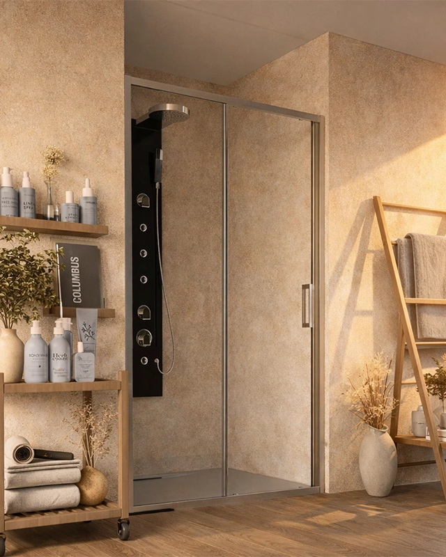 Box doccia 160 cm nicchia Marsiglia uno scorrevole in naturale installato in bagno moderno con ante in vetro temperato...