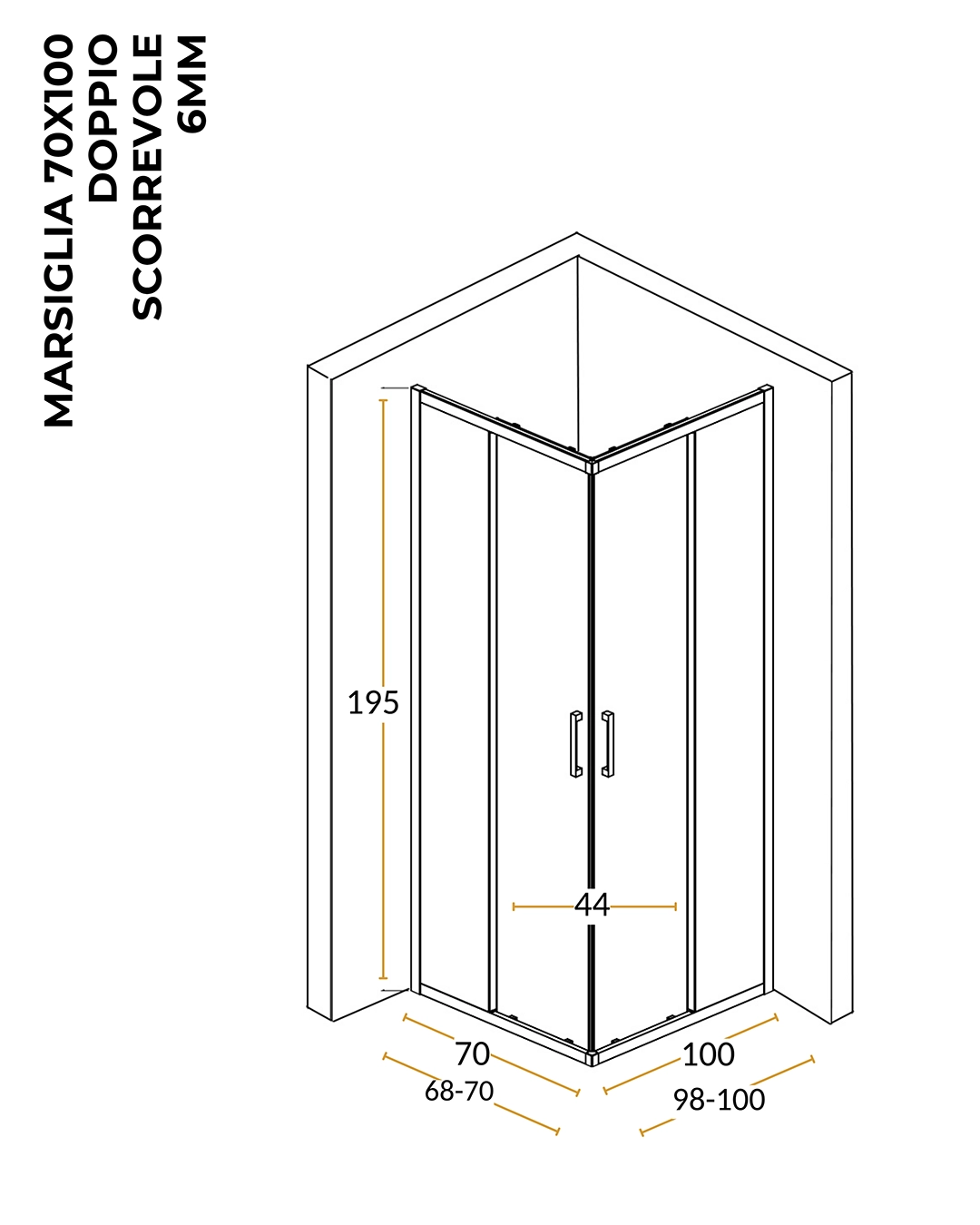 Box doccia 70x100 Marsiglia due ante scorrevoli reversibile H 195 cromo