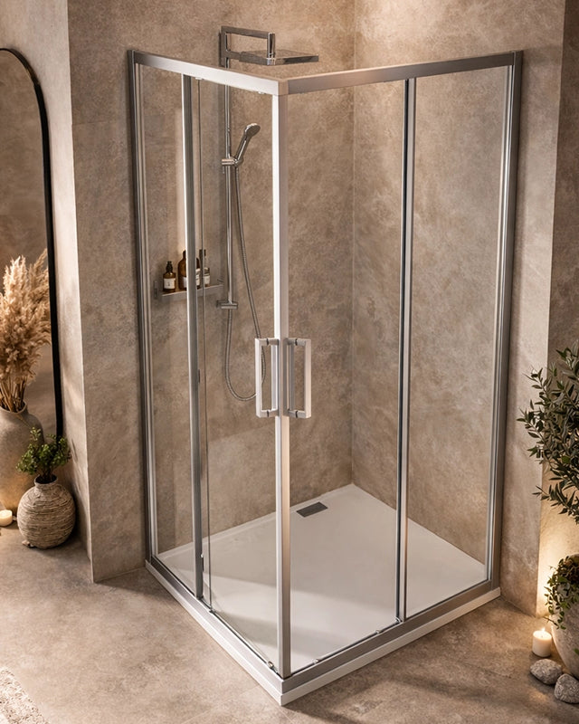 Box doccia 70x100 Marsiglia due ante scorrevoli reversibile in bagno completo, vista d'insieme dell'ambiente - Exagonshop