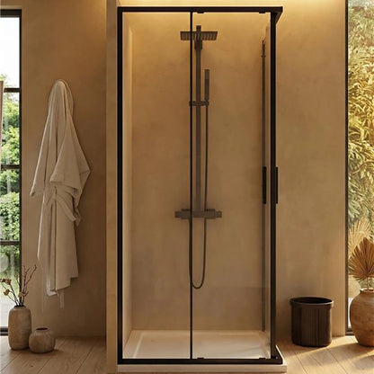 Box doccia 70x100 Rio doppio scorrevole vetro 6 mm in bagno completo, vista d'insieme dell'ambiente - Exagonshop