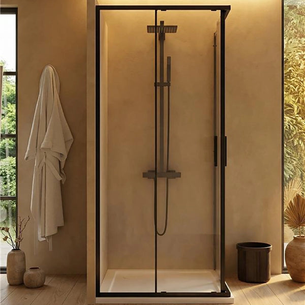 Box doccia 70x100 Rio doppio scorrevole vetro 6 mm in bagno completo, vista d'insieme dell'ambiente - Exagonshop