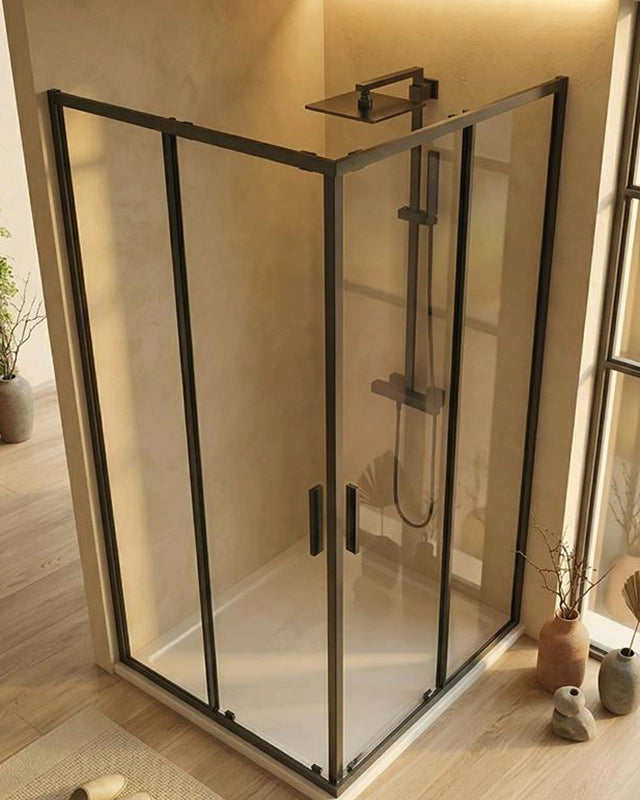 Box doccia 70x100 Rio doppio scorrevole vetro 6 mm, dettaglio dei profili e delle cerniere in alluminio - Exagonshop