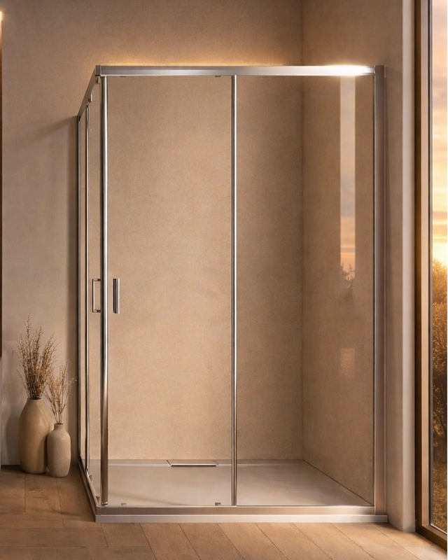 Box doccia 70x120 Nuvola 2 ante scorrevoli reversibile Cromato in bagno completo, vista d'insieme dell'ambiente - Exagonshop