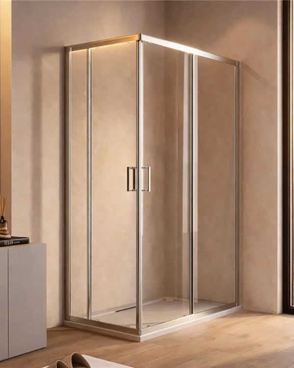 Box doccia 70x120 Nuvola 2 ante scorrevoli reversibile Cromato installato in bagno moderno con ante in vetro temperato...