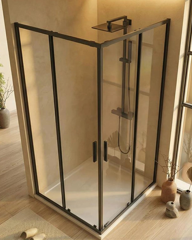 Box doccia 70x120 Rio doppio scorrevole vetro 6 mm in bagno completo, vista d'insieme dell'ambiente - Exagonshop