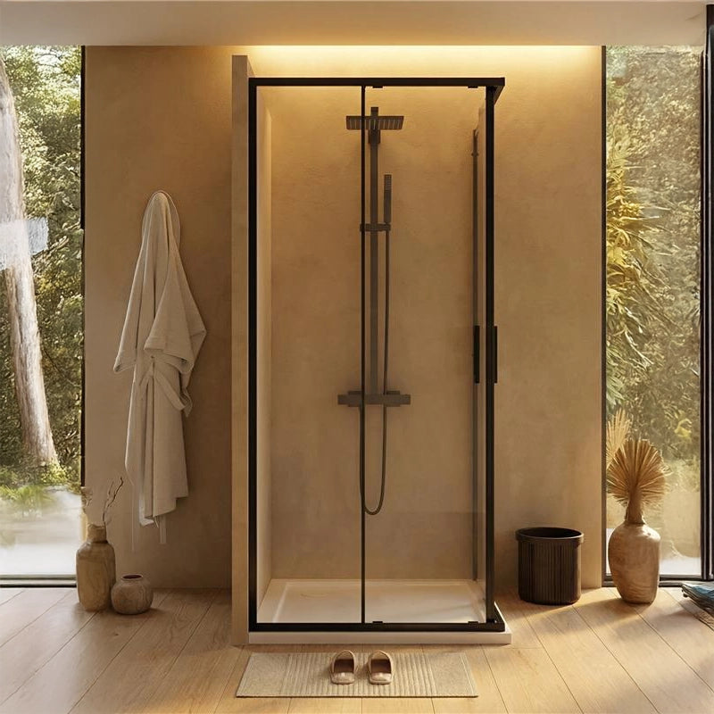 Box doccia 70x120 Rio doppio scorrevole vetro 6 mm, dettaglio dei profili e delle cerniere in alluminio - Exagonshop