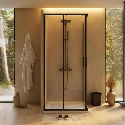 Box doccia 70x120 Rio doppio scorrevole vetro 6 mm, dettaglio dei profili e delle cerniere in alluminio - Exagonshop