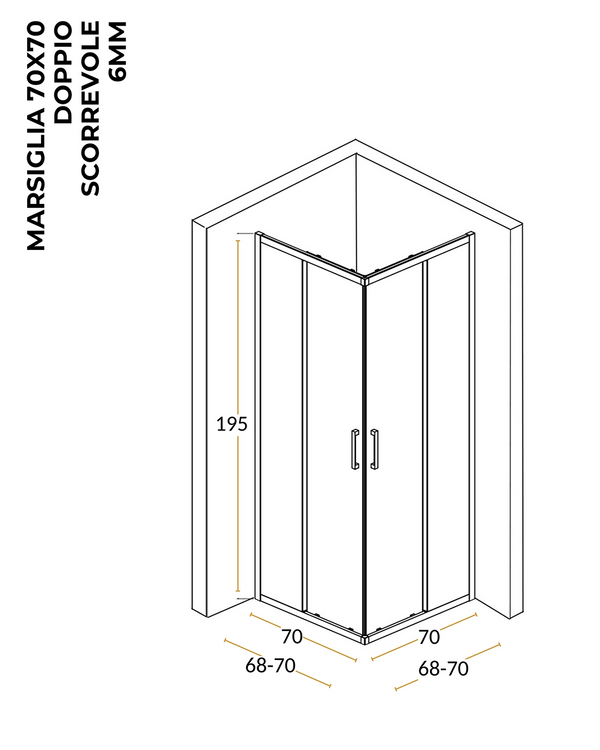 Box doccia 70x70 Marsiglia 2 ante scorrevoli reversibile trasparente H 195 cromo