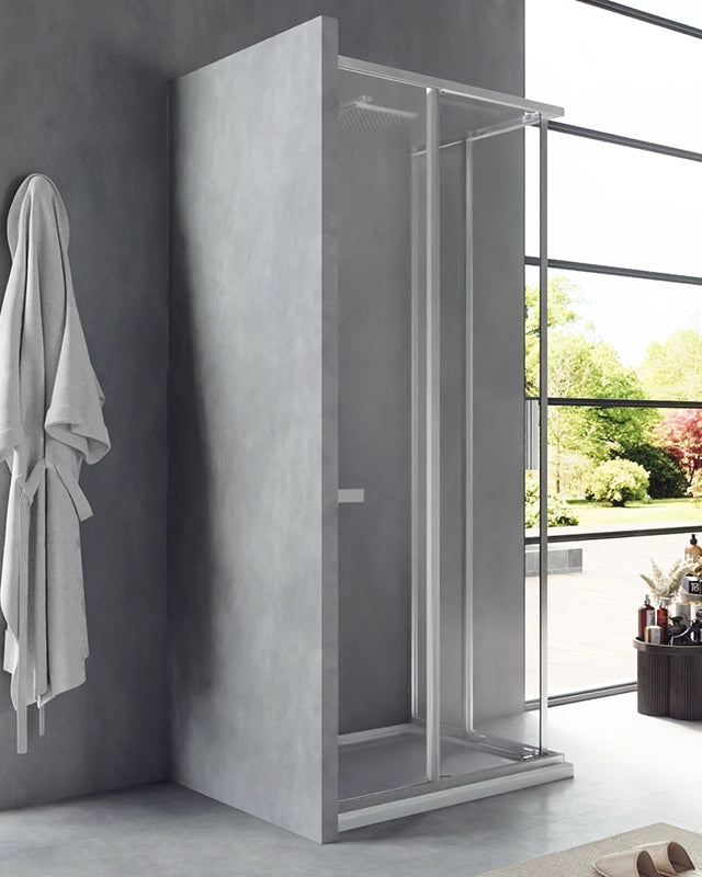 Box doccia 70x70 Rio doppio scorrevole vetro 6 mm installato in bagno moderno con ante in vetro temperato - Exagonshop