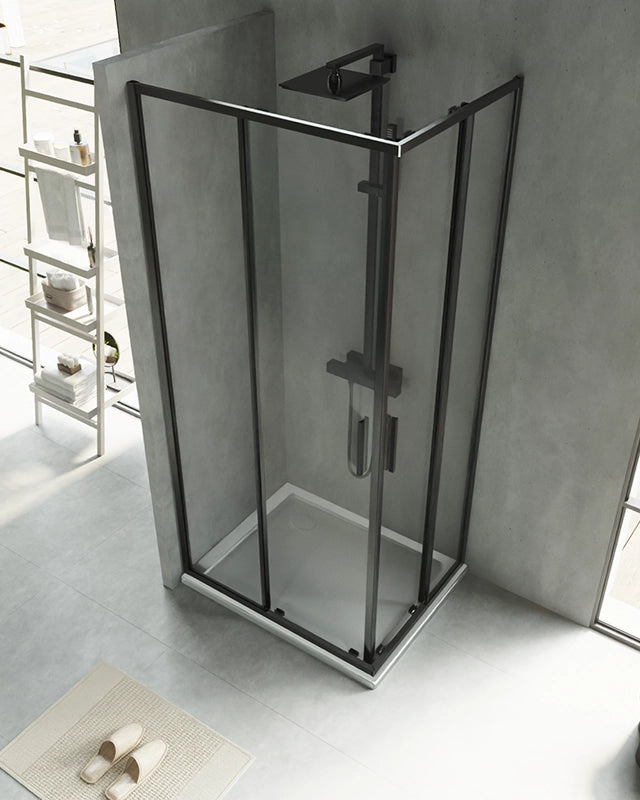 Box doccia 70x90 Rio doppio scorrevole vetro 6 mm, dettaglio dei profili e delle cerniere in alluminio - Exagonshop