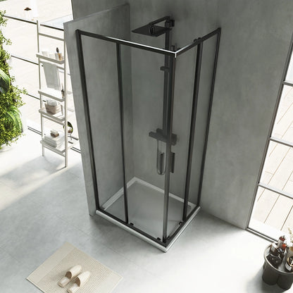 Box doccia 70x90 Rio doppio scorrevole vetro 6 mm trasparente H 195 nero