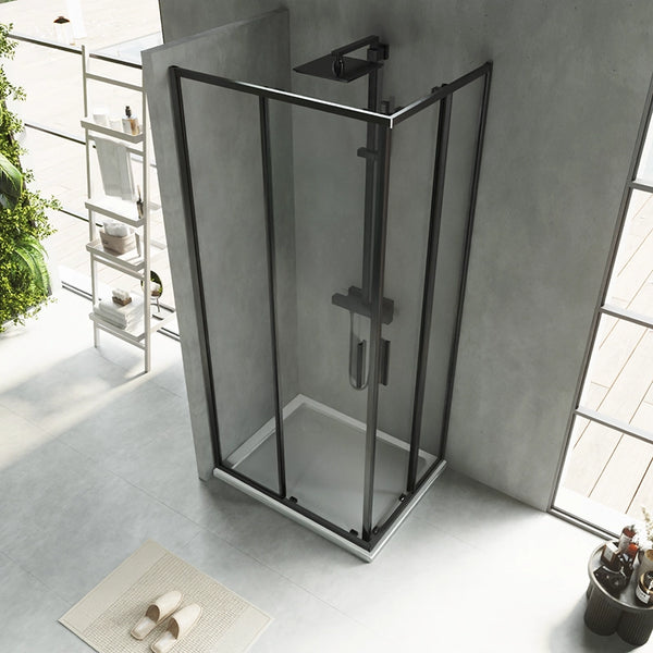 Box doccia 70x90 Rio doppio scorrevole vetro 6 mm trasparente H 195 nero