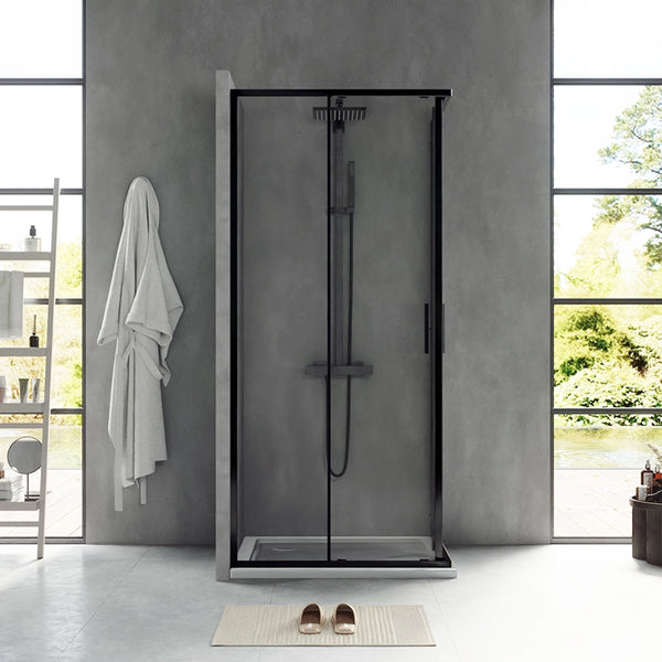 Box doccia 70x90 Rio doppio scorrevole vetro 6 mm trasparente H 195 nero