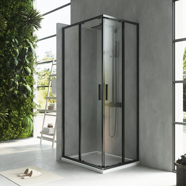Box doccia 70x90 Rio doppio scorrevole vetro 6 mm trasparente H 195 nero