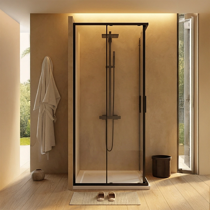 Box doccia 70x80 Rio doppio scorrevole vetro 6 mm in bagno completo, vista d'insieme dell'ambiente - Exagonshop