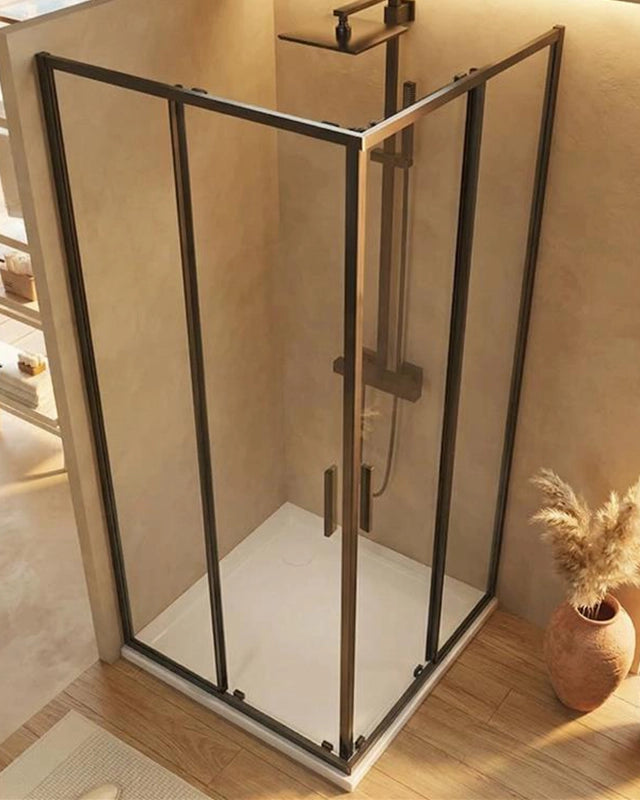 Box doccia 70x80 Rio doppio scorrevole vetro 6 mm, dettaglio dei profili e delle cerniere in alluminio - Exagonshop
