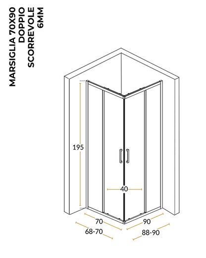 Box doccia 70x90 Marsiglia 2 ante scorrevoli reversibile H 195 cromo