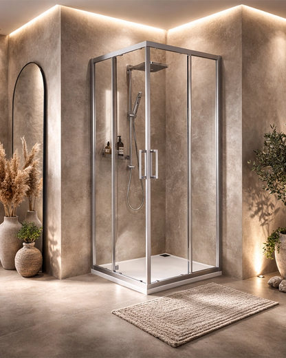 Box doccia 70x90 Marsiglia 2 ante scorrevoli reversibile H installato in bagno moderno con ante in vetro temperato...