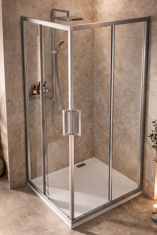 Box doccia 70x90 Marsiglia 2 ante scorrevoli reversibile H in bagno completo, vista d'insieme dell'ambiente - Exagonshop
