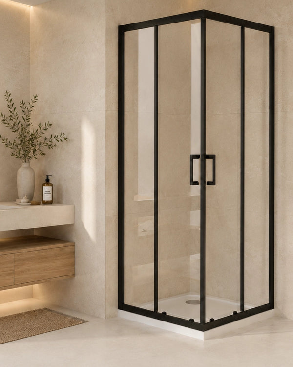 Box doccia 70x90 Nuvola Slim scorrevole 6 mm trasparente nero H 190