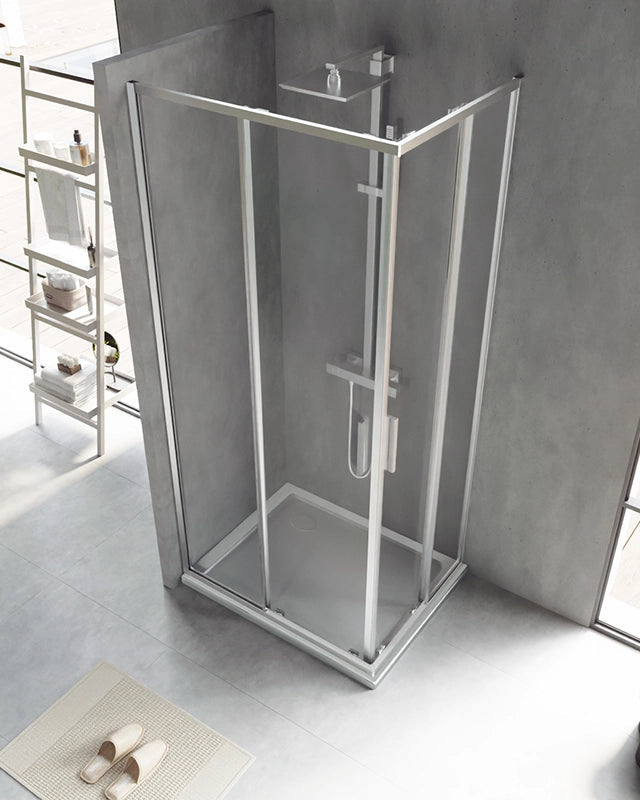 Box doccia 70x90 Rio doppio scorrevole vetro 6 mm, dettaglio dei profili e delle cerniere in alluminio - Exagonshop