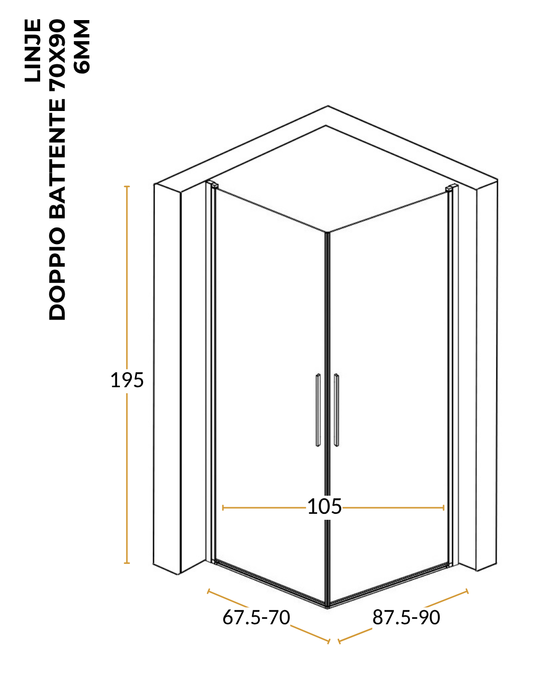 Box doccia 70x90 doppio battente vetro temperato 6 mm 195 H cromo Linje