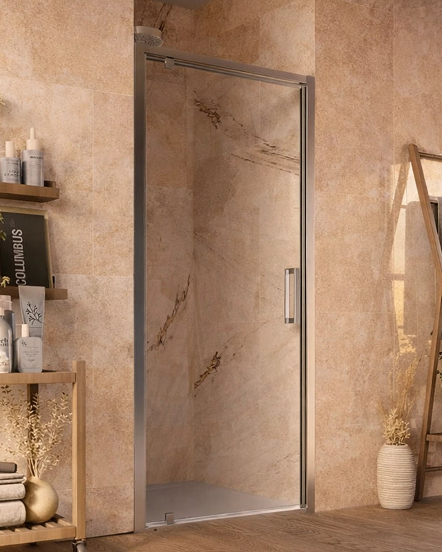 Box doccia 80 cm nicchia Marsiglia un battente reversibile in cristallo e lucido installato in bagno moderno con ante in...