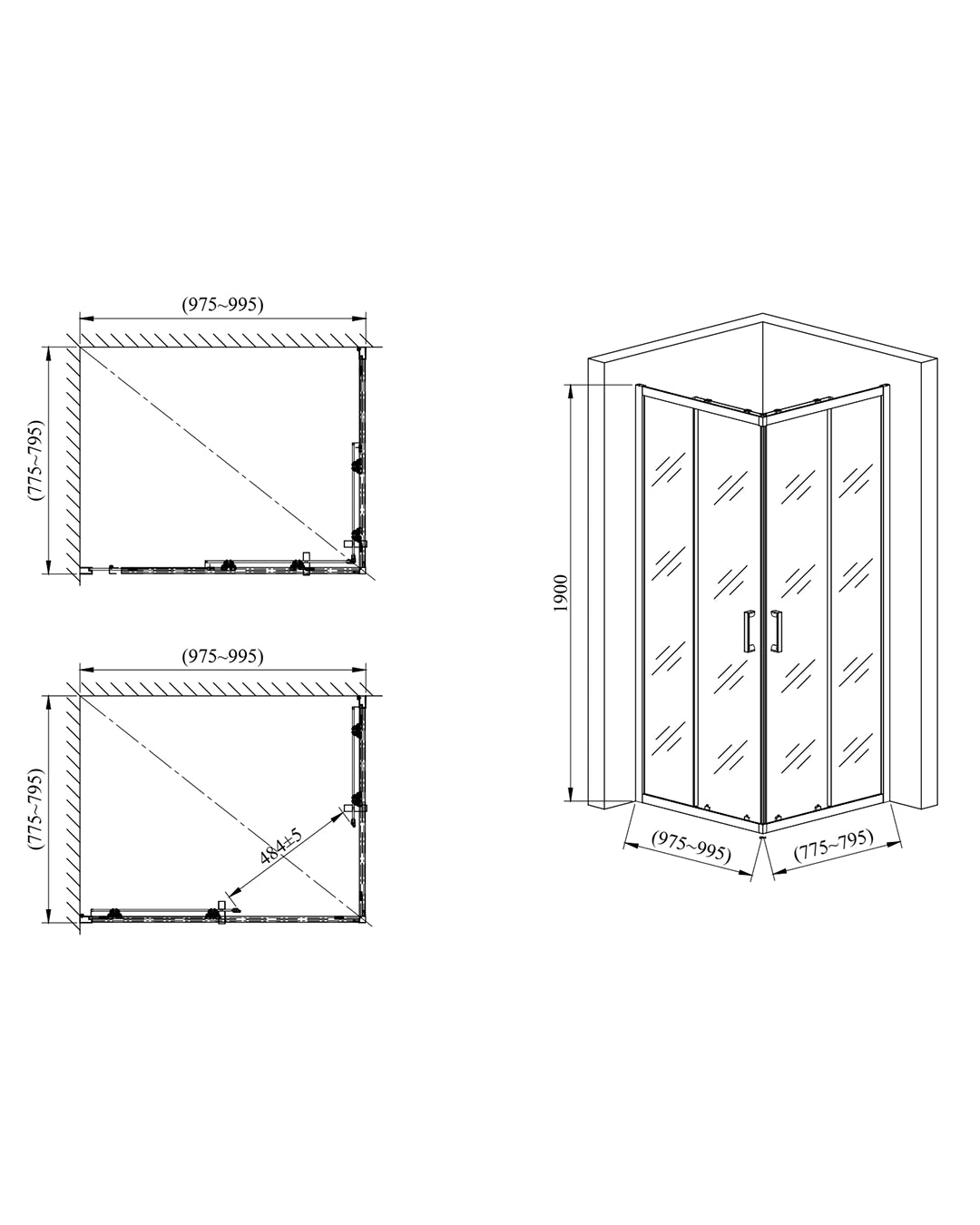 Box doccia 80x100 Nuvola Slim scorrevole 6 mm trasparente cromo H 190