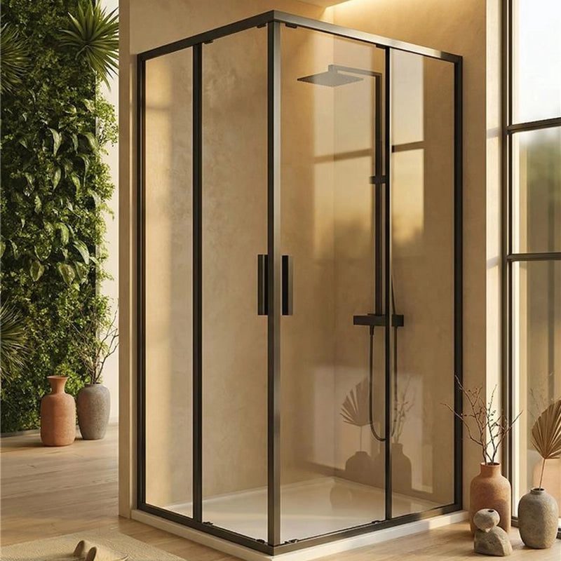 Box doccia 80x100 Rio doppio scorrevole vetro 6 mm trasparente H 195 nero