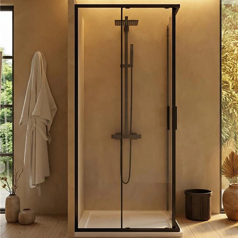 Box doccia 80x100 Rio doppio scorrevole vetro 6 mm in bagno completo, vista d'insieme dell'ambiente - Exagonshop