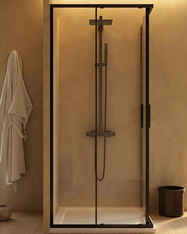 Box doccia 80x100 Rio doppio scorrevole vetro 6 mm in bagno completo, vista d'insieme dell'ambiente - Exagonshop