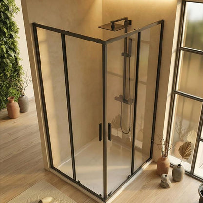 Box doccia 80x100 Rio doppio scorrevole vetro 6 mm, dettaglio dei profili e delle cerniere in alluminio - Exagonshop