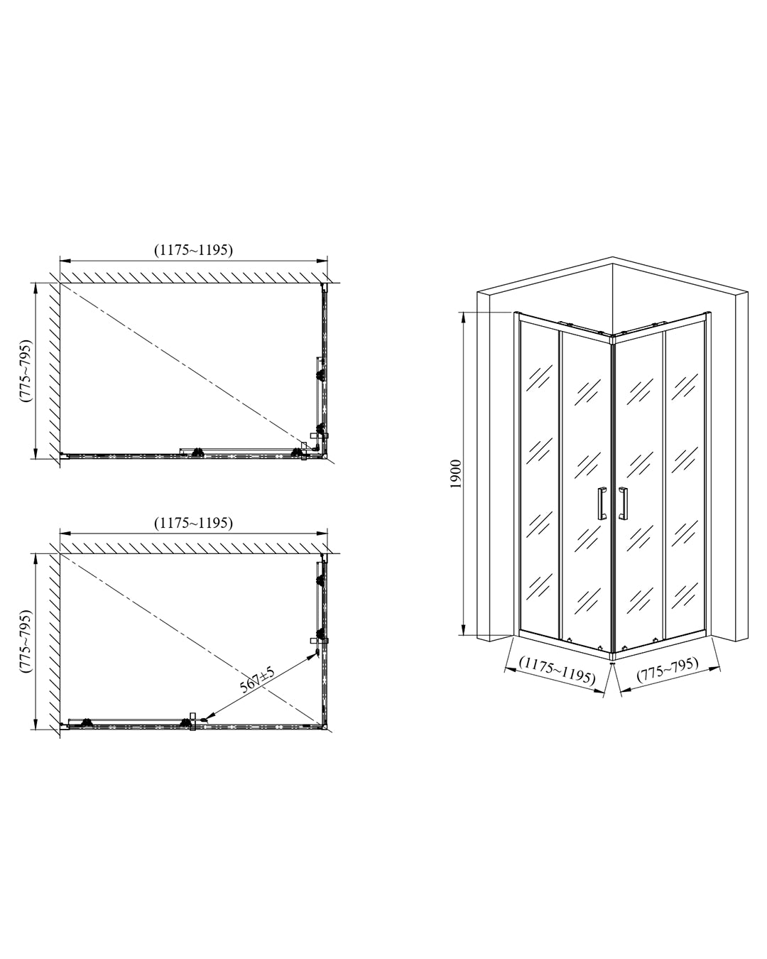 Box doccia 80x120 Nuvola Slim scorrevole 6 mm trasparente nero H 190