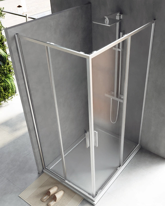 Box doccia 80x120 Rio doppio scorrevole vetro 6 mm, dettaglio dei profili e delle cerniere in alluminio - Exagonshop